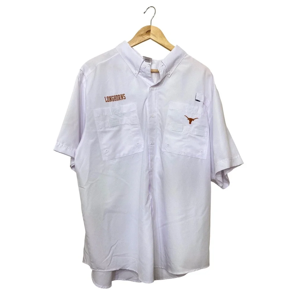 ProEdge Texas Longhorns Fishing Shirt Mens XL‎ White Short Sleeve Button Down
